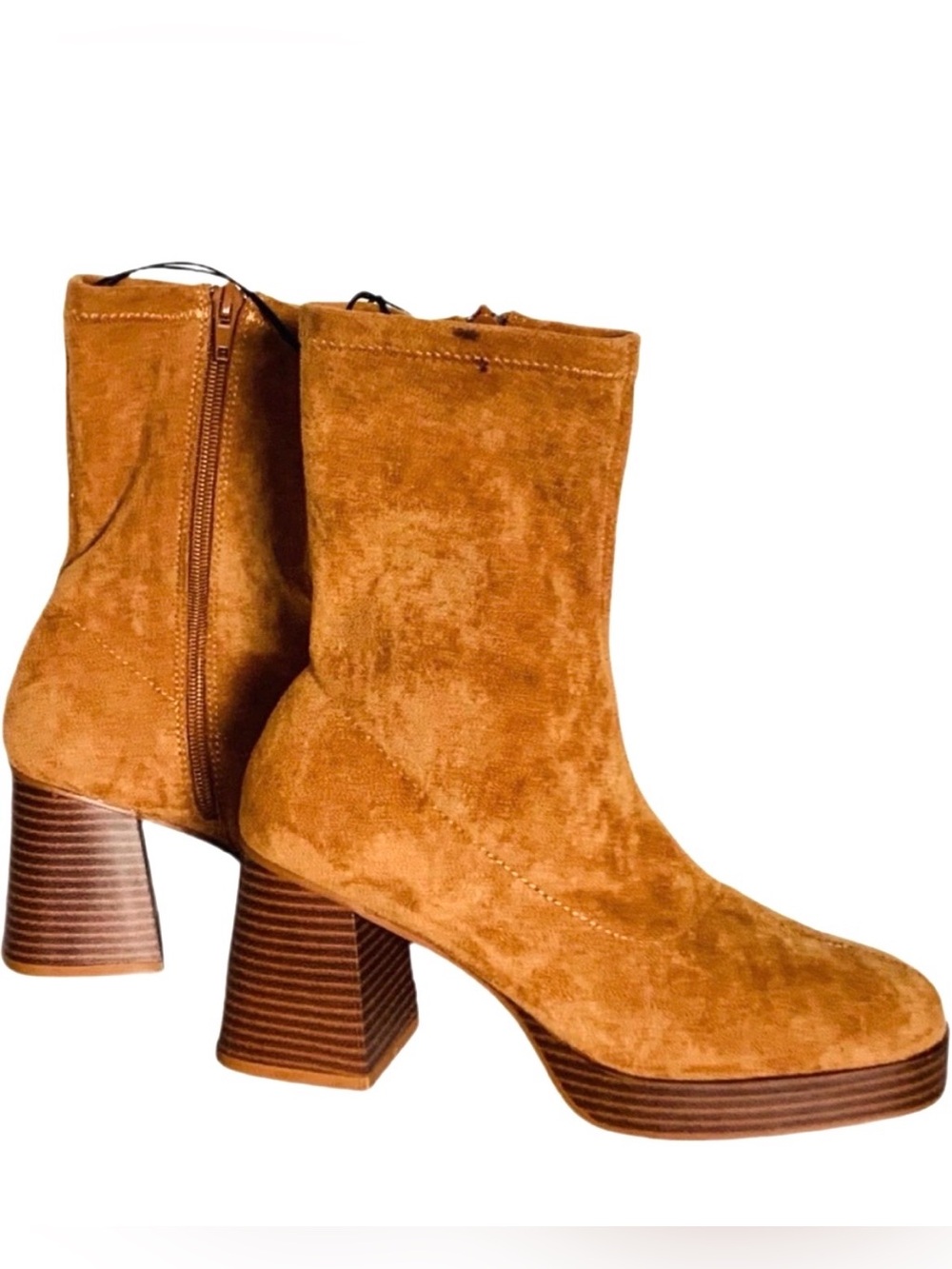 New* Sugar Faux Suede Cognac Soft Upper Fabric High Ankle Boots Size 6.5 $70